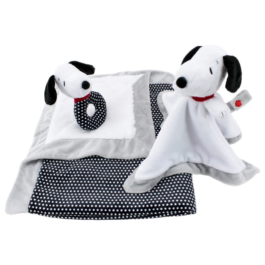 Animal Adventure®| Peanuts®| Snoopy 3-Piece Baby Bundle | Rattle Lovie with Pacifier Clip Attachment and 30"x 40" Blanket