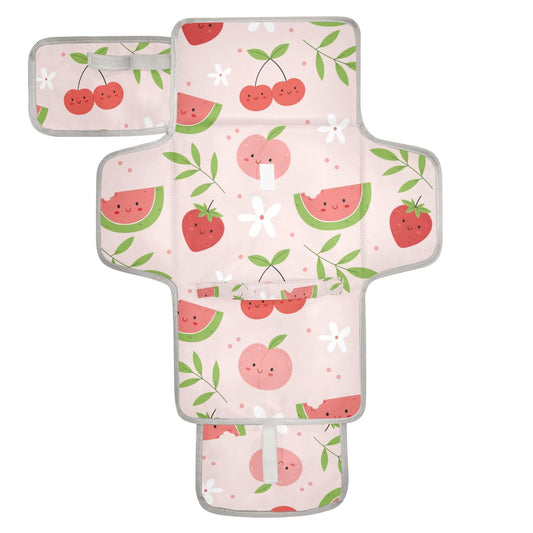 ElliTarr Portable Diaper Changing Pad Travel Baby Changing Mat Waterproof Diaper Changing Mat Foldable Lightweight Baby Changer with Built-in Pillow Pink Fresh Fruit Slices