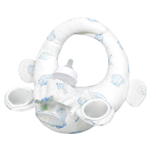 Baby Bottle Holder Hands Free Bottle Propper for Baby Portable Baby Self-Feeding Pillow with Self-Discovery Sensory Mirror Snap Botton Closure for Adjustable Fit (White)