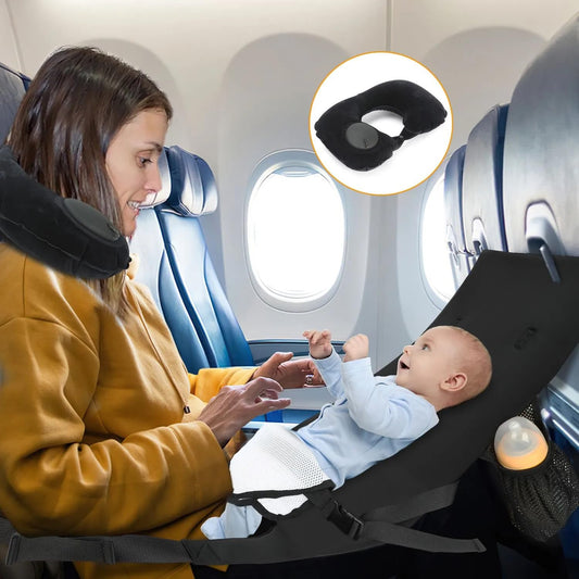 Toddler Airplane Seat Extender & Travel Bed with Neck Pillow – Baby Travel Essentials for Flying – Fits Economy Seats - todller Travel Bed - Baby Flight Bed on Lap Baby seat Extender - Black Color